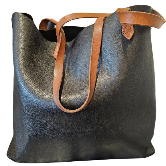 Madewell Navy Blue Large Leather Market Tote - EUC - Classic Shoulder Bag - Picture 2 of 8